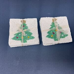 Coaster Christmas Trees Glass Beaded Set Of 8 New Houseful 4.75" x 4.75"